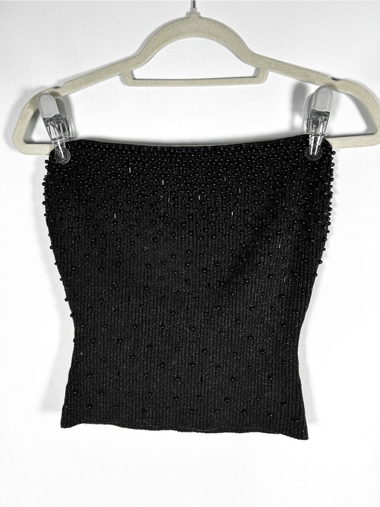 Cache Tops - NWT Vintage Caché Gold Label Beaded Knit Strapless Tube Top Metallic - Deadstock